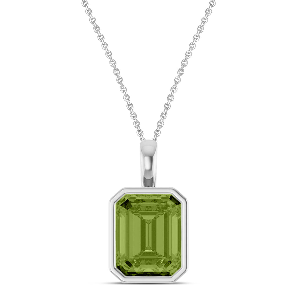 Emerald Cut Lab Peridot Bezel Set Pendant Necklace Sterling Silver (3.60ct)