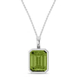 Emerald Cut Lab Peridot Bezel Set Pendant Necklace Sterling Silver (3.60ct)