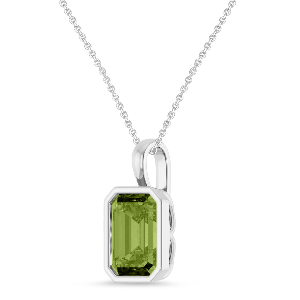 Emerald Cut Lab Peridot Bezel Set Pendant Necklace Sterling Silver (3.60ct)