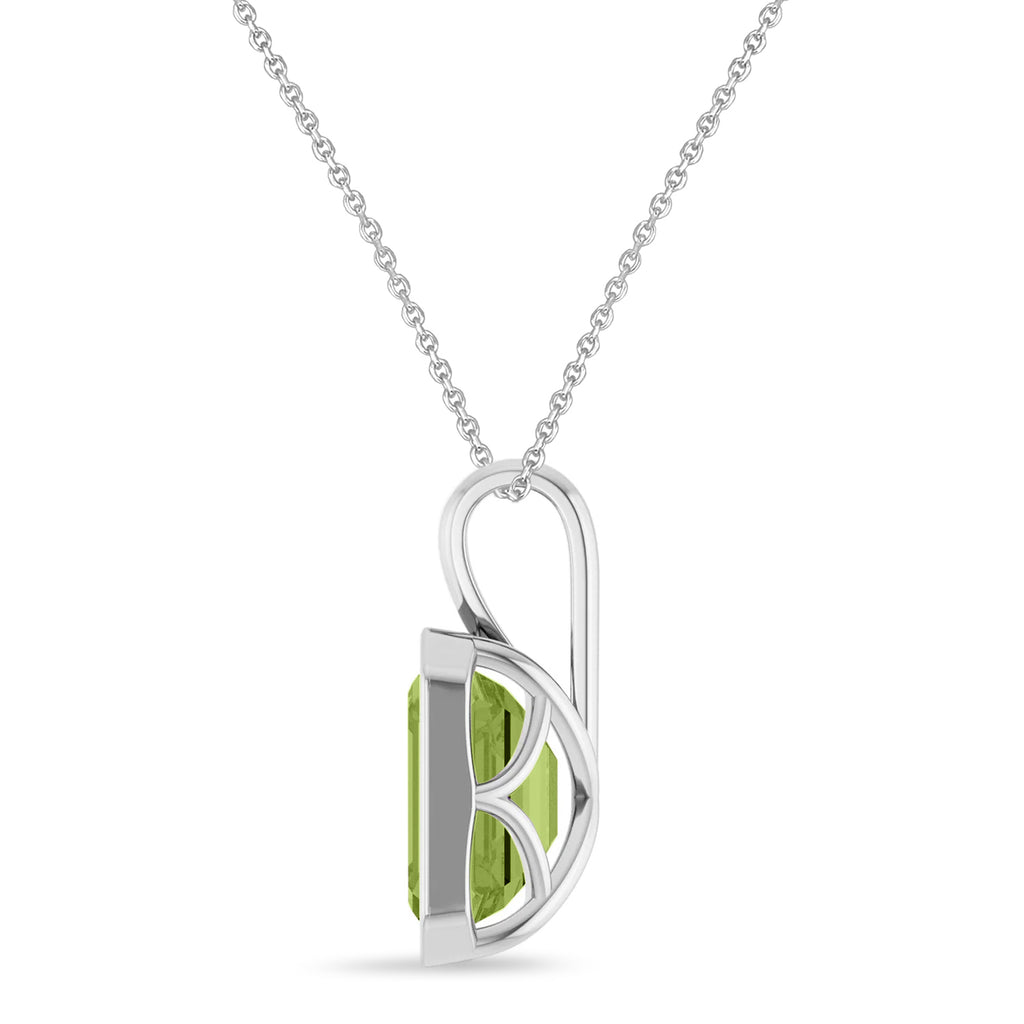 Emerald Cut Lab Peridot Bezel Set Pendant Necklace Sterling Silver (3.60ct)