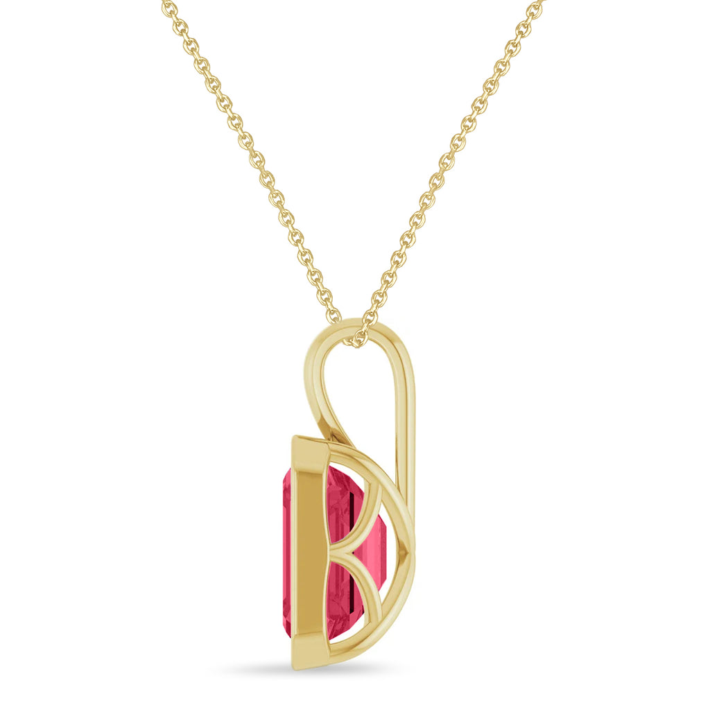 Emerald Cut Lab Ruby Bezel Set Pendant Necklace 14K Yellow Gold (4.30ct)