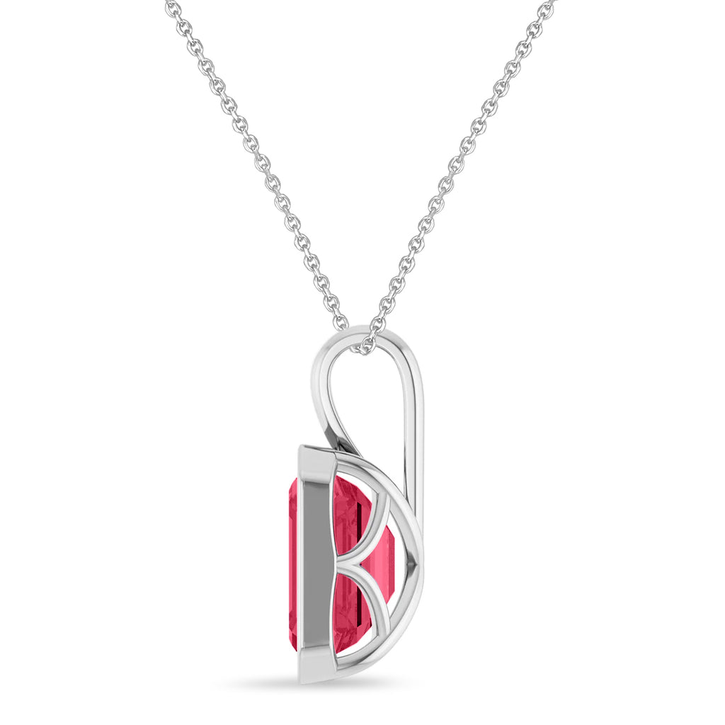 Emerald Cut Lab Ruby Bezel Set Pendant Necklace Sterling Silver (4.30ct)
