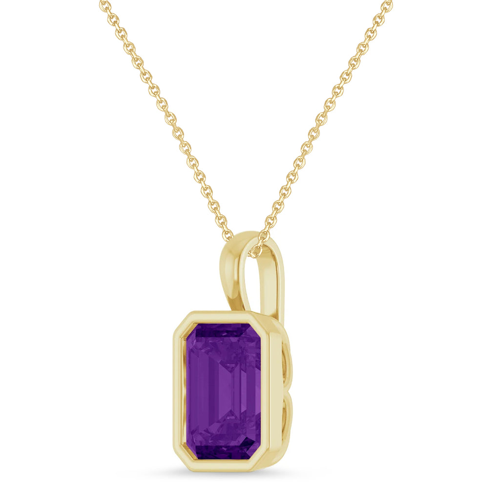 Emerald Cut Amethyst Bezel Set Pendant Necklace 14K Yellow Gold (3.12ct)