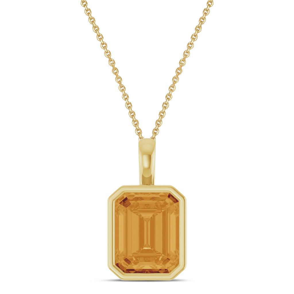 Emerald Cut Citrine Bezel Set Pendant Necklace 14K Yellow Gold (3.10ct)