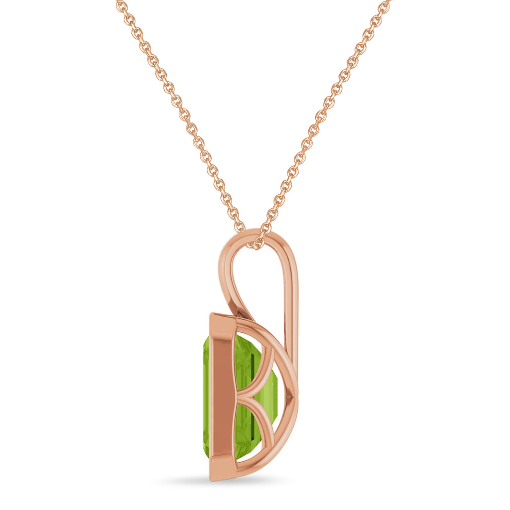Emerald Cut Peridot Bezel Set Pendant Necklace 14K Rose Gold (3.63ct)