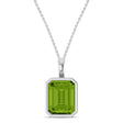 Emerald Cut Peridot Bezel Set Pendant Necklace 14K White Gold (3.63ct)