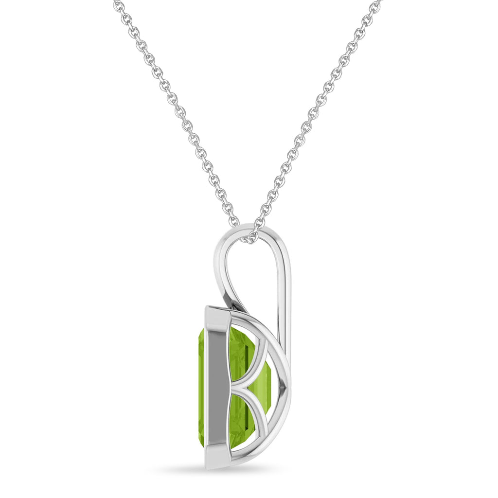 Emerald Cut Peridot Bezel Set Pendant Necklace 14K White Gold (3.63ct)