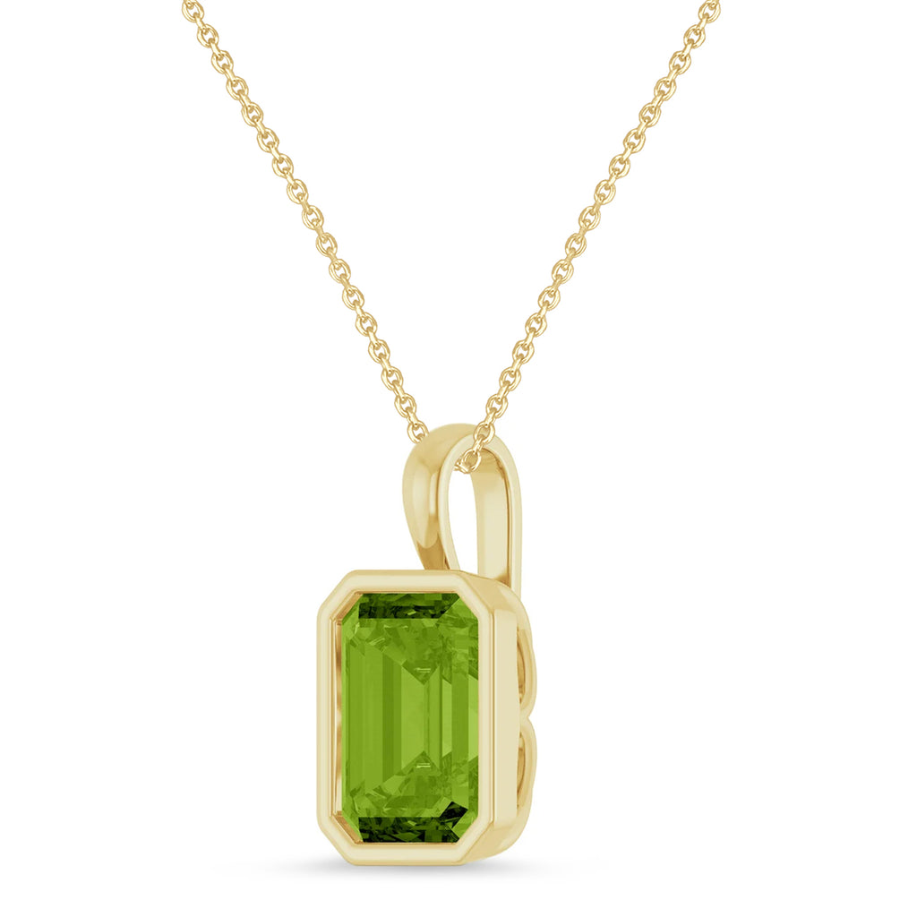 Emerald Cut Peridot Bezel Set Pendant Necklace 14K Yellow Gold (3.63ct)