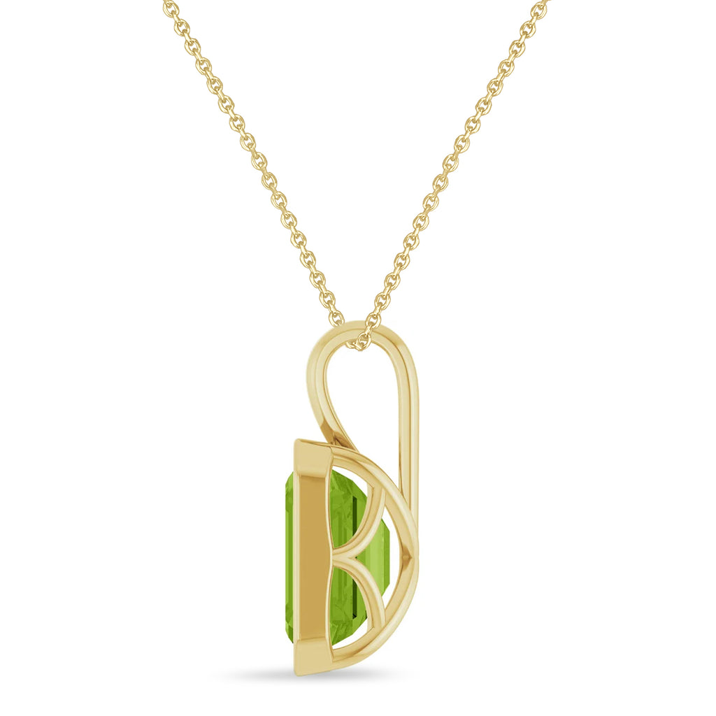 Emerald Cut Peridot Bezel Set Pendant Necklace 14K Yellow Gold (3.63ct)