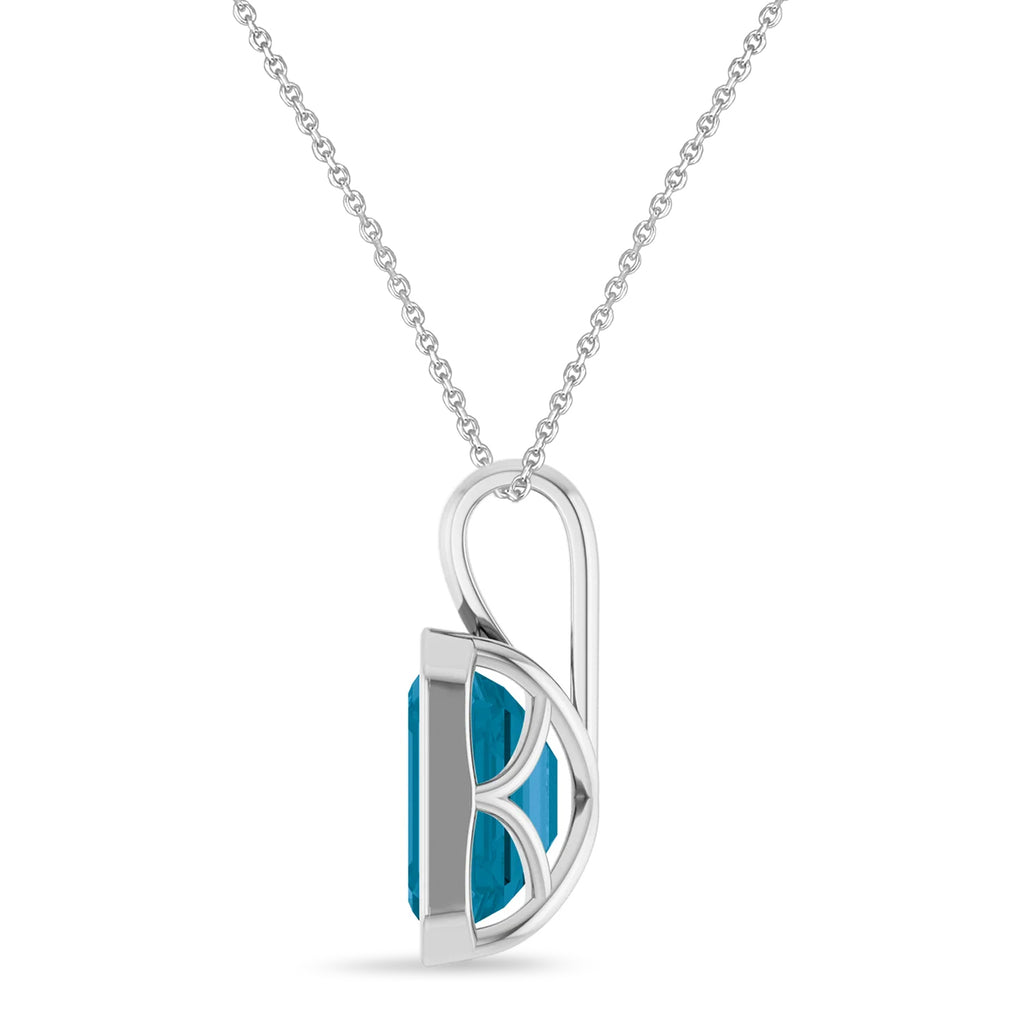 Emerald Cut London Blue Topaz Bezel Set Pendant Necklace 14K White Gold (4.03ct)