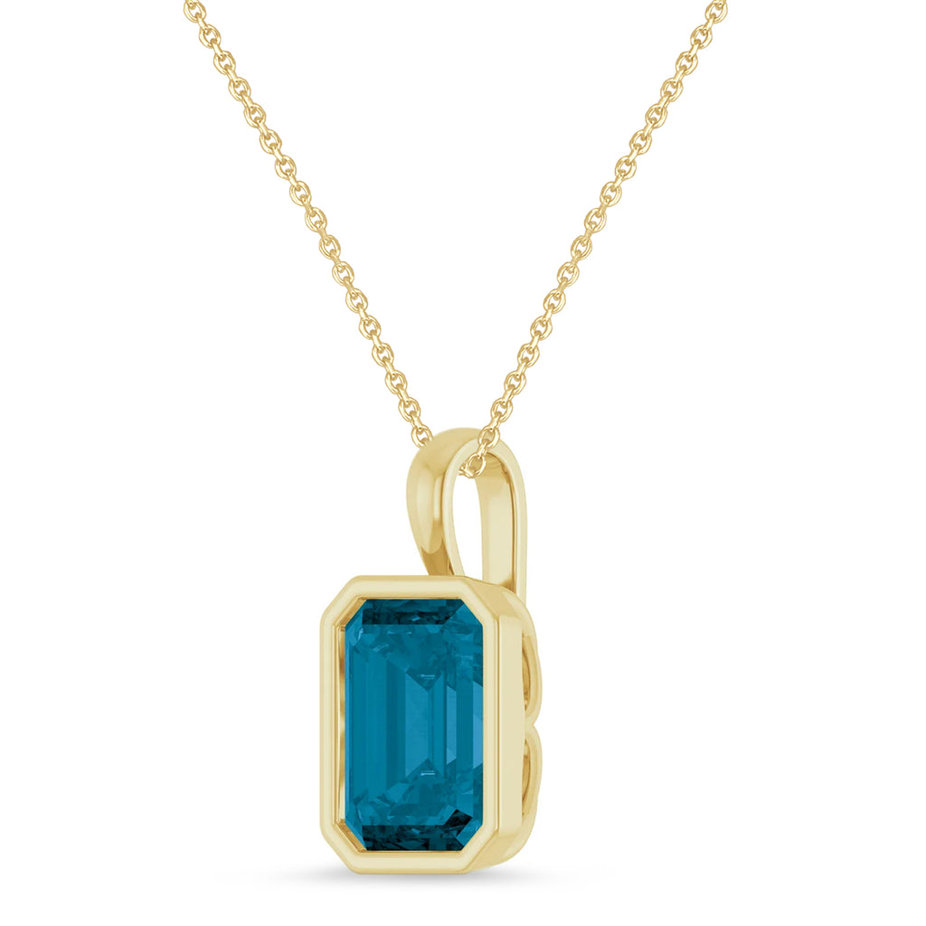 Emerald Cut London Blue Topaz Bezel Set Pendant Necklace 14K Yellow Gold (4.03ct)