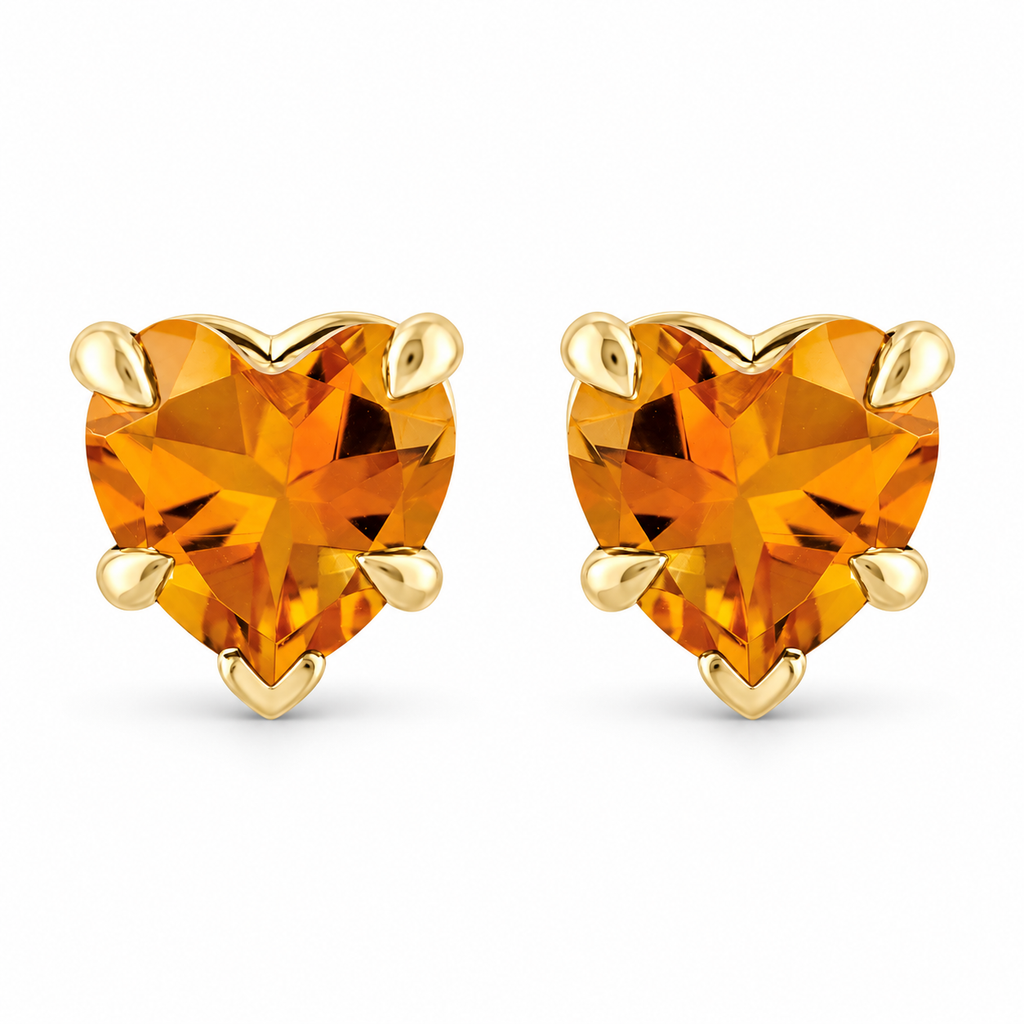 Heart natural citrine stud earrings 14K yellow gold — main view