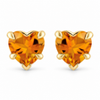 Heart Natural Citrine Stud Earrings 14K Yellow Gold 0.84ct
