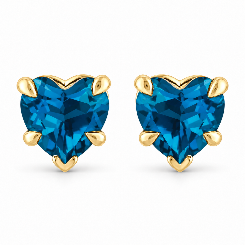 Heart natural blue topaz stud earrings 14K yellow gold — main view