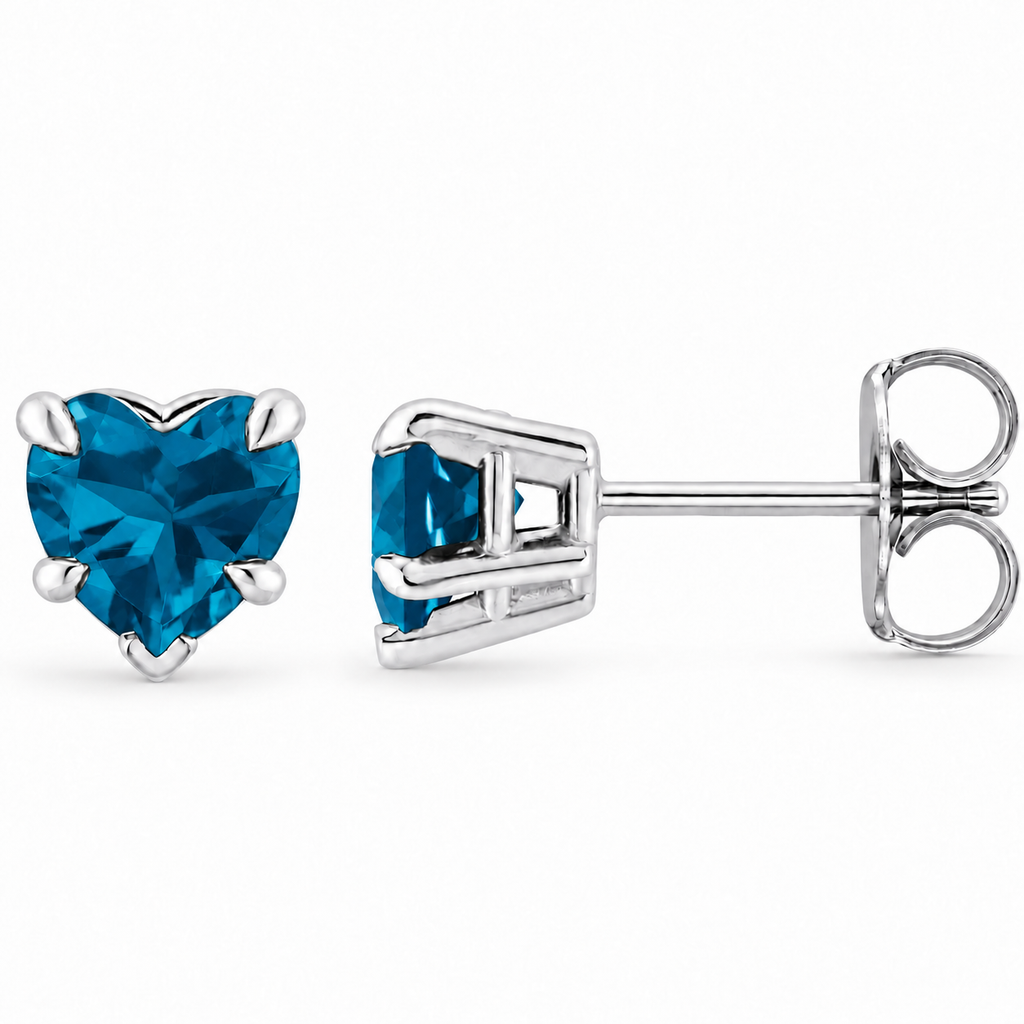 Heart natural blue topaz stud earrings Sterling Silver — angle view