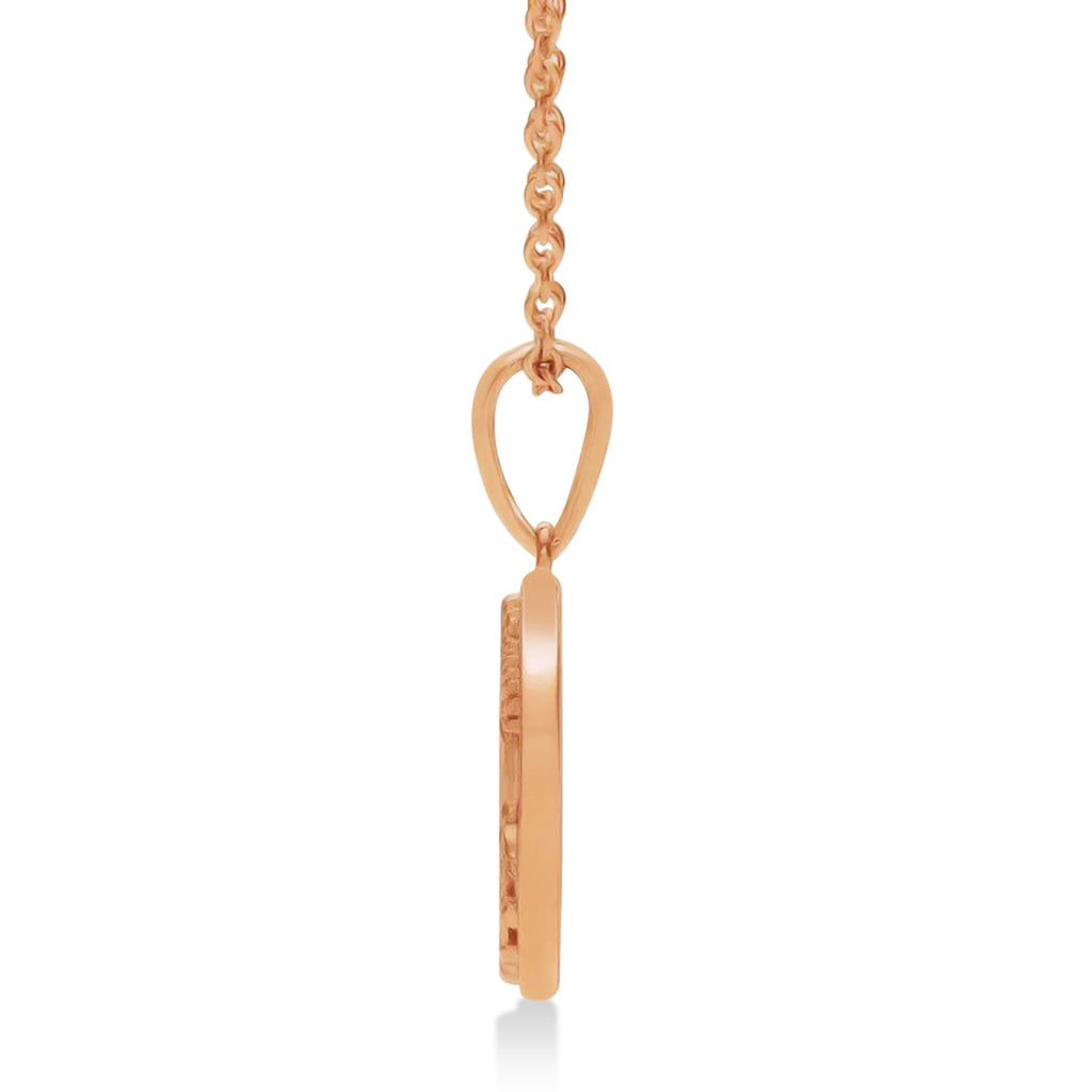 Floral Medallion Disk Pendant Necklace 14k Rose Gold