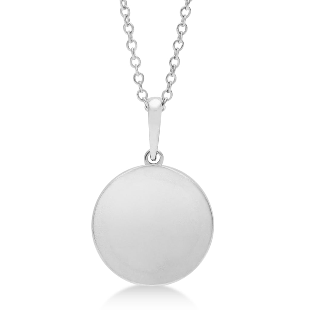 Floral Medallion Disk Pendant Necklace 14k White Gold
