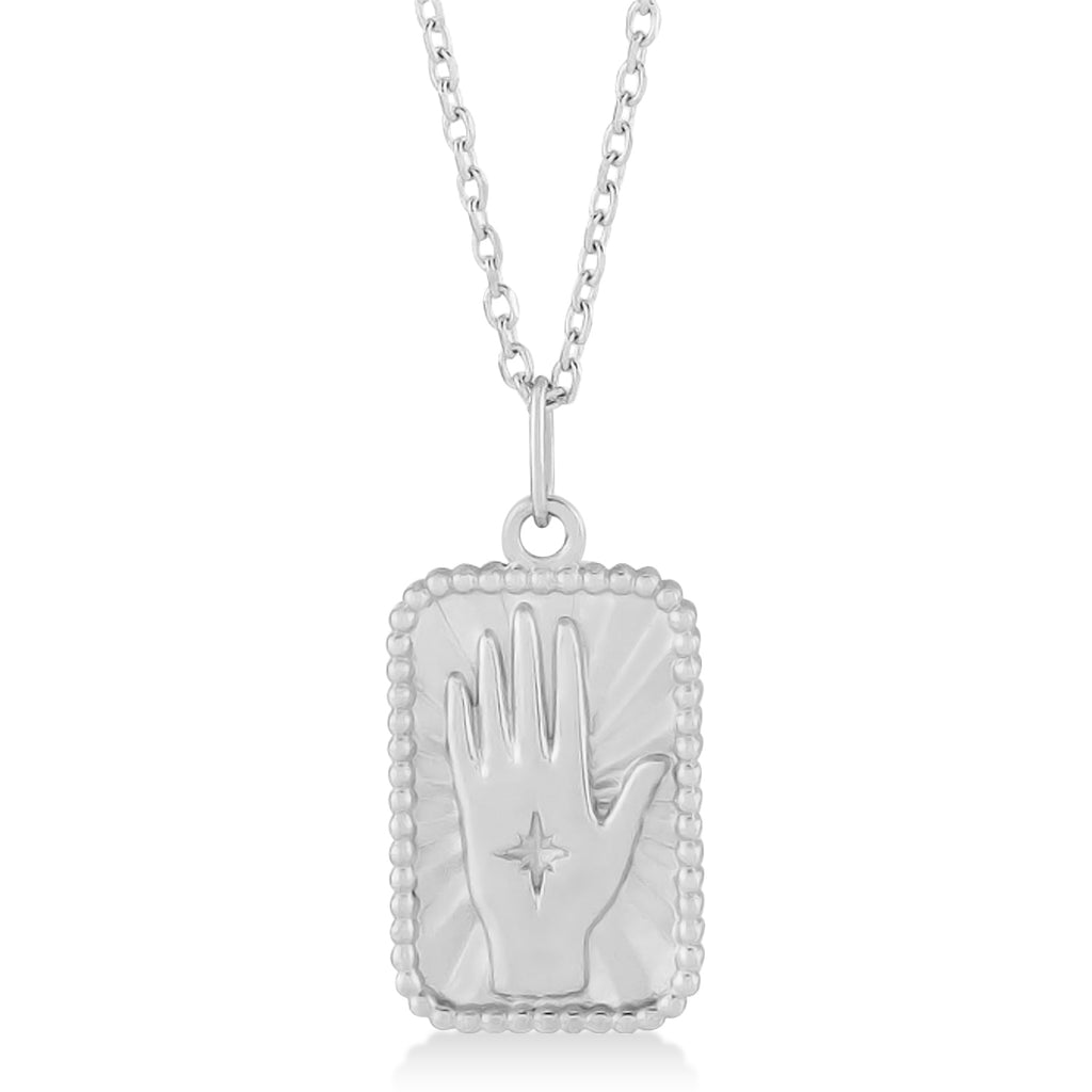 Hamsa Hand Tarot Pendant Necklace 14k White Gold