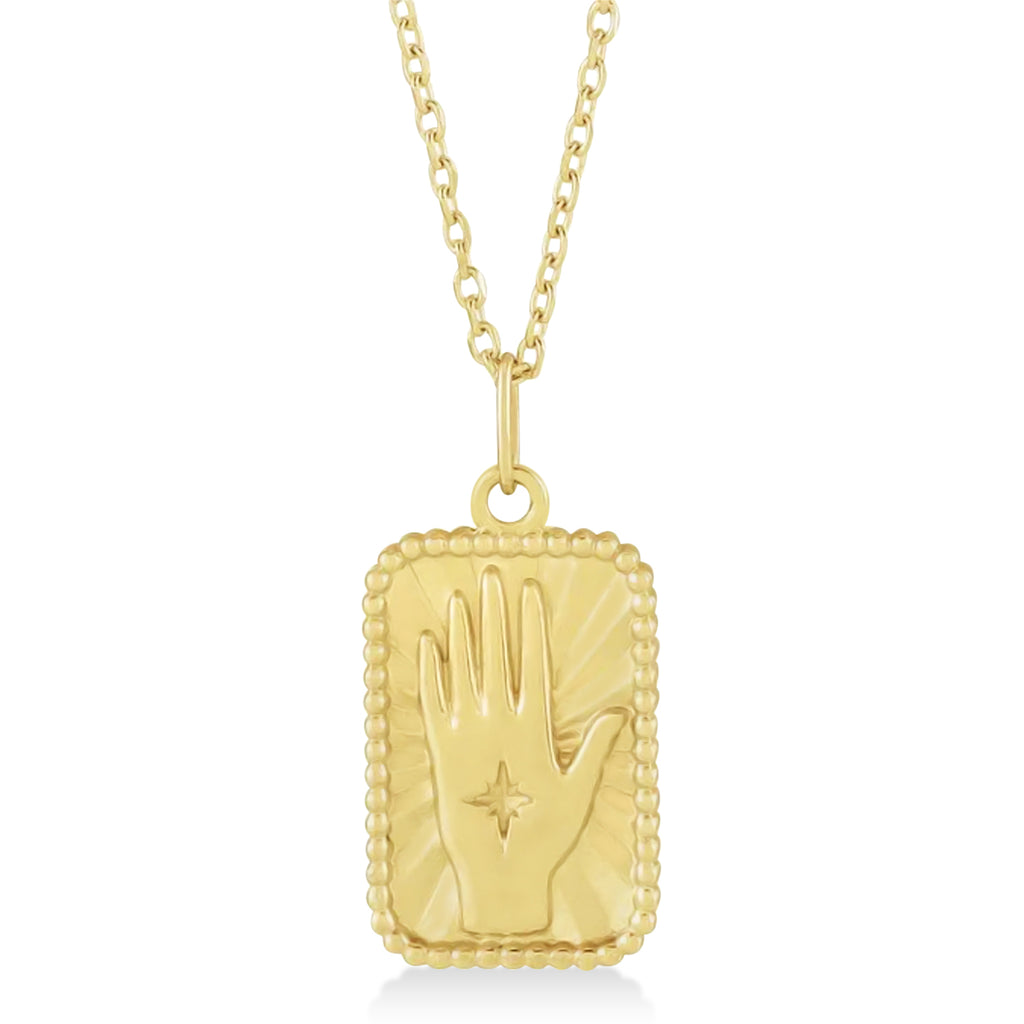Hamsa Hand Tarot Pendant Necklace 14k Yellow Gold