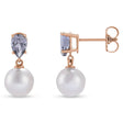 Natural Tanzanite & White Akoya Pearl Drop Earrings 14K Rose Gold (0.41ct)