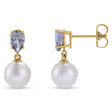 Natural Tanzanite & White Akoya Pearl Drop Earrings 14K Yellow Gold (0.41ct)