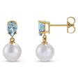Natural Aquamarine & White Akoya Pearl Drop Earrings 14K Yellow Gold (0.35ct)