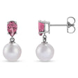 Natural Pink Tourmaline & White Akoya Pearl Drop Earrings 14K White Gold (0.41ct)