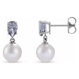 Natural Tanzanite & White Akoya Pearl Drop Earrings 14K White Gold (0.41ct)