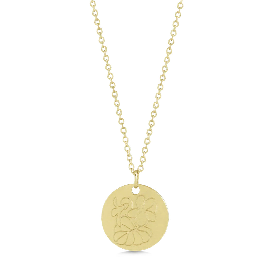 February Birth Flower Violet Disc Pendant Necklace Vermeil