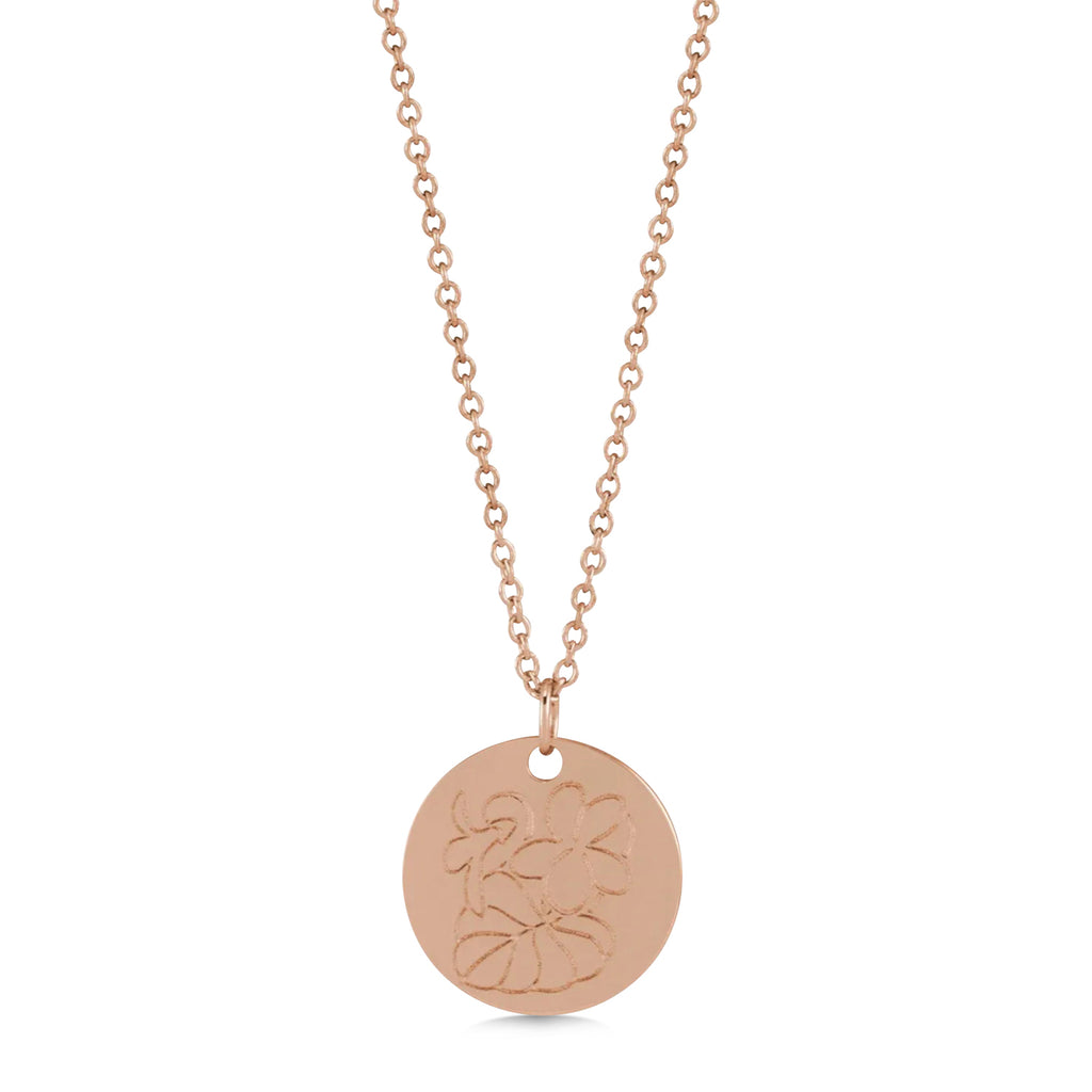 February Birth Flower Violet Disc Pendant Necklace 14K Rose Gold