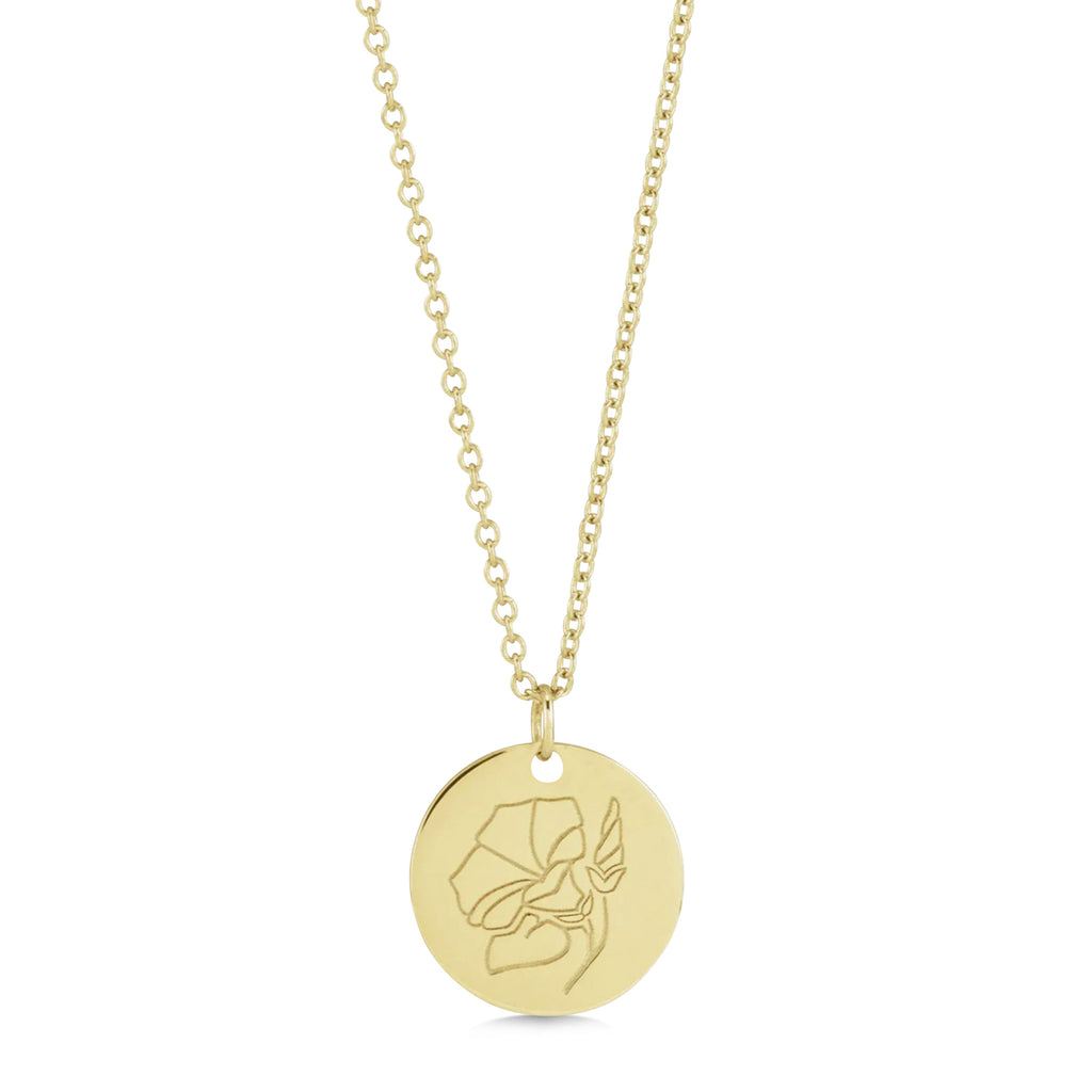 September Birth Flower Morning Glory Disc Pendant Necklace Vermeil