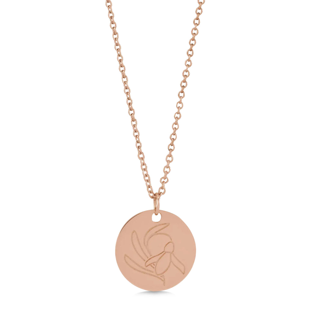 January Birth Flower Snow Drop Disc Pendant Necklace 14K Rose Gold