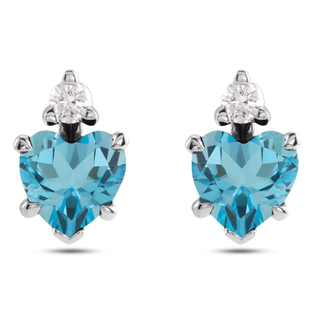 Heart Natural London Blue Topaz & Natural Diamond Stud Earrings 14K White Gold (0.63ct)