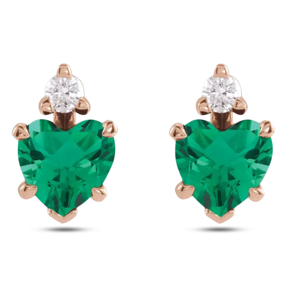 Heart Lab  Emerald & Natural Diamond Stud Earrings 14K Rose Gold (0.46ct)