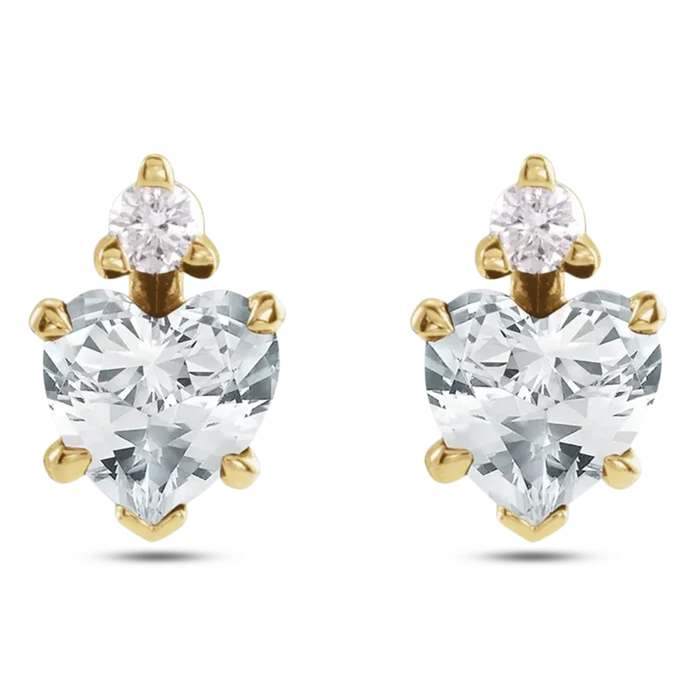 Heart Natural White Sapphire & Natural Diamond Stud Earrings 14K Yellow Gold (0.61ct)