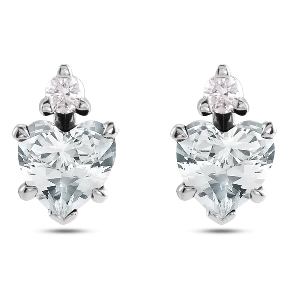 Heart Natural White Sapphire & Natural Diamond Stud Earrings 14K White Gold (0.61ct)