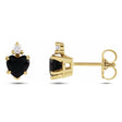 Heart Natural Black Onyx & Natural Diamond Stud Earrings 14K Yellow Gold (0.41ct)