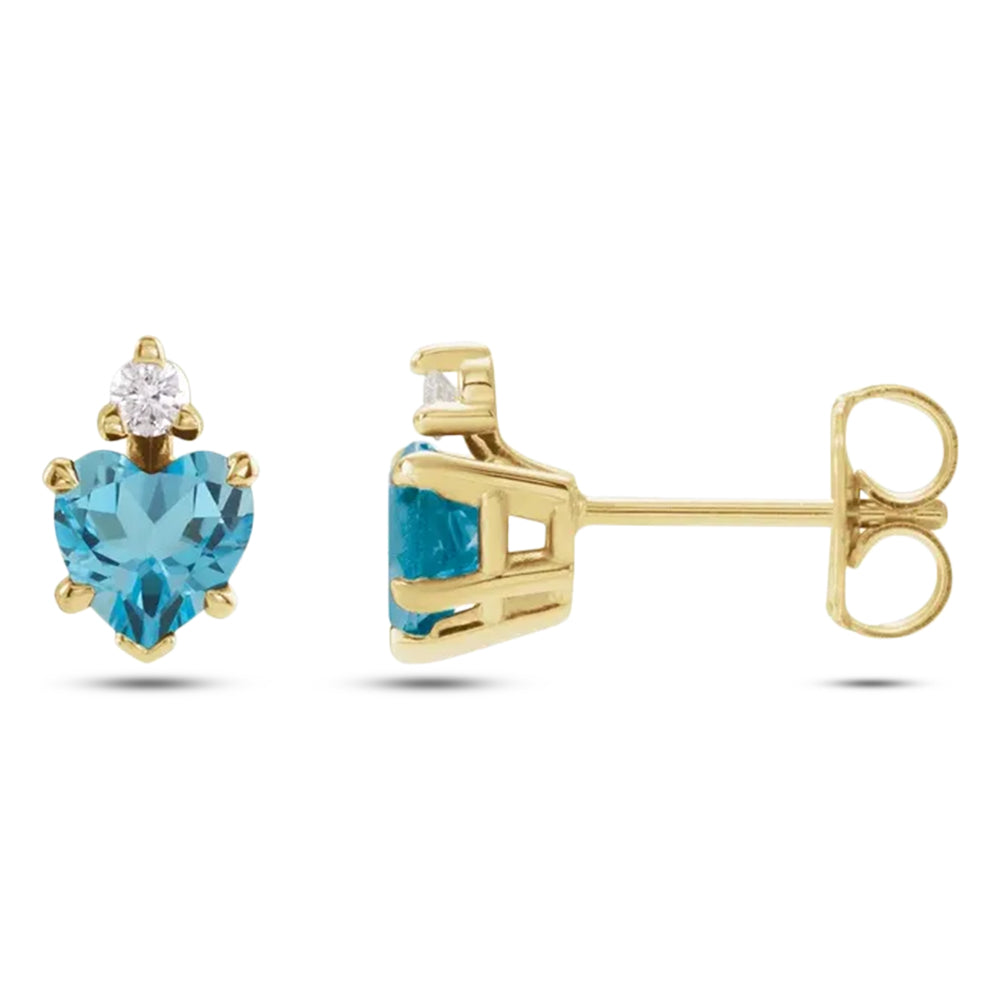 Heart Natural London Blue Topaz & Natural Diamond Stud Earrings 14K Yellow Gold (0.63ct)