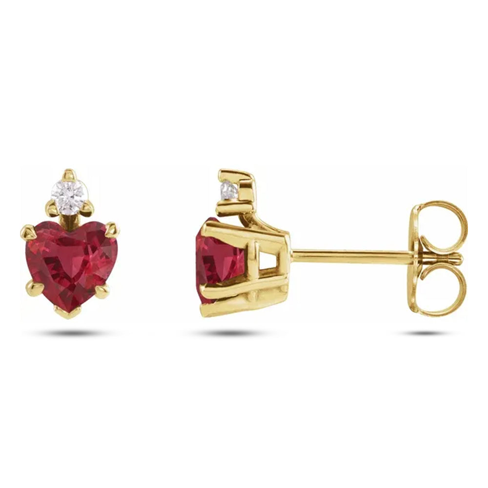 Heart Lab  Ruby & Natural Diamond Stud Earrings 14K Yellow Gold (0.62ct)