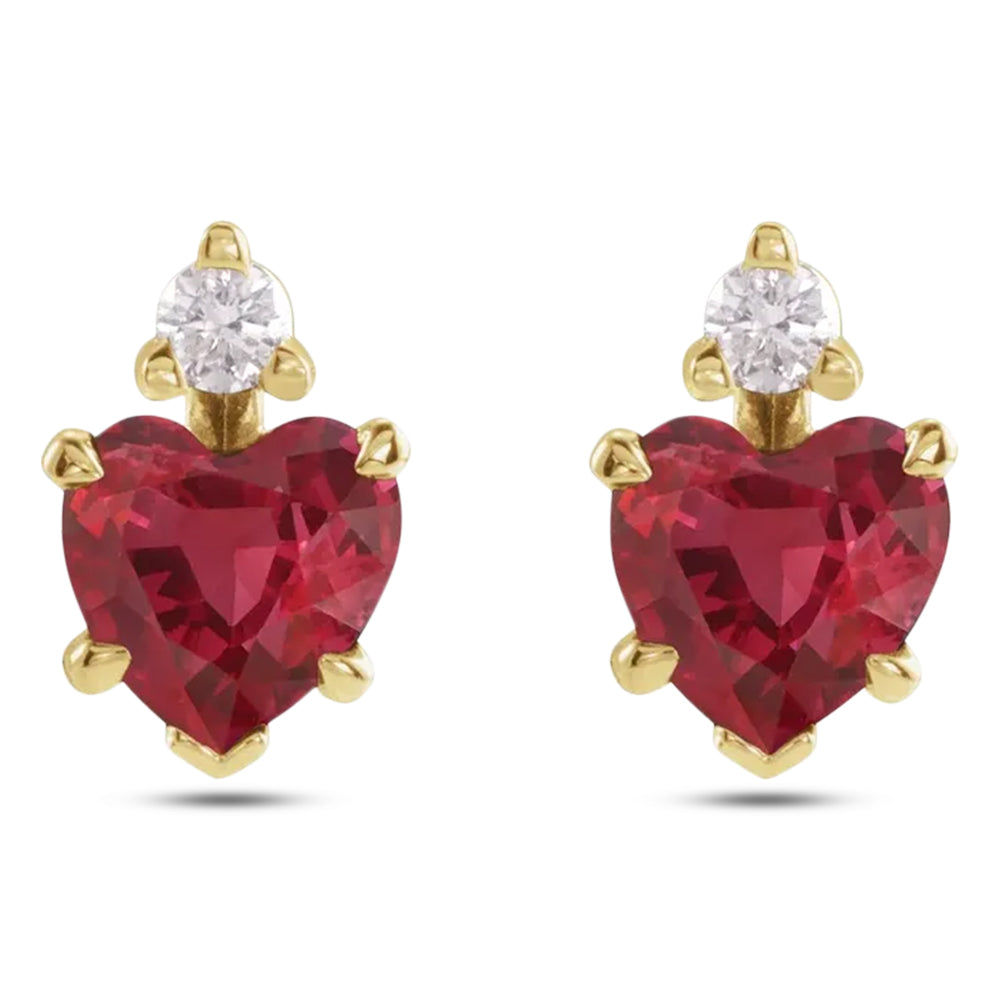 Heart Lab  Ruby & Natural Diamond Stud Earrings 14K Yellow Gold (0.62ct)