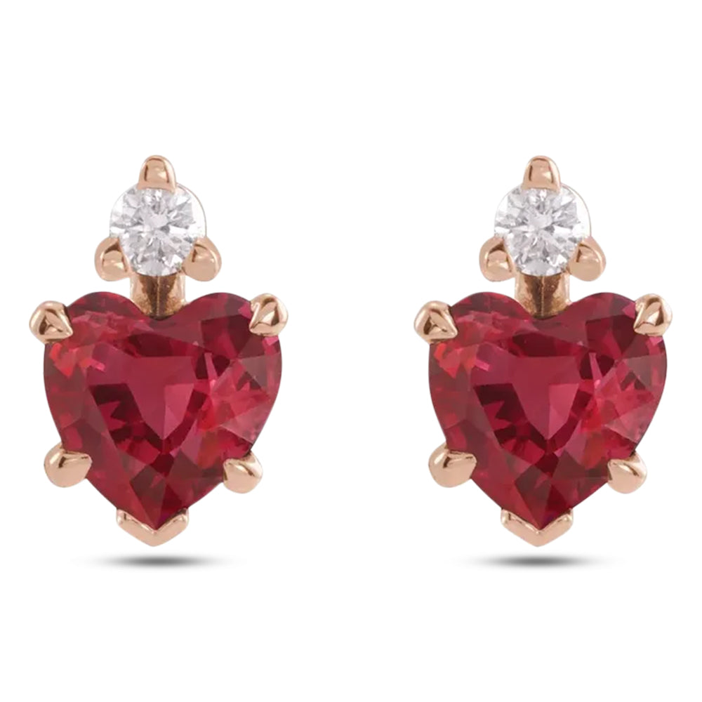 Heart Lab Grown Ruby & Natural Diamond Stud Earrings 14K Rose Gold (0.62ct)