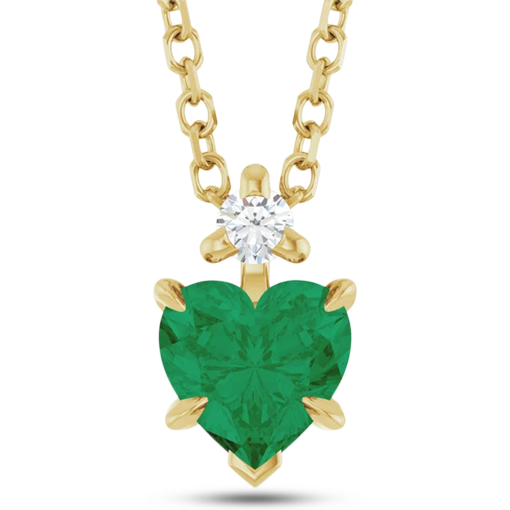 Heart Lab Grown Emerald & Natural Diamond Pendant Necklace 14K Yellow Gold (0.43ct)
