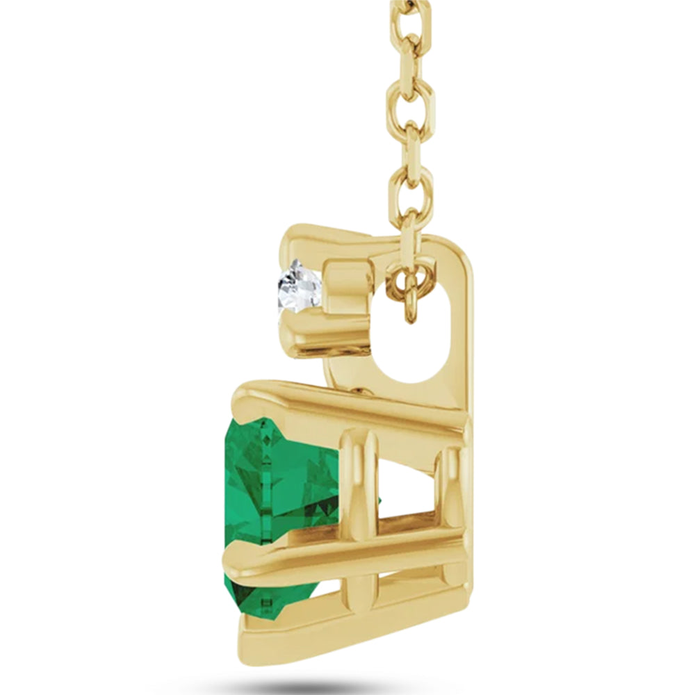 Heart Lab Grown Emerald & Natural Diamond Pendant Necklace 14K Yellow Gold (0.43ct)