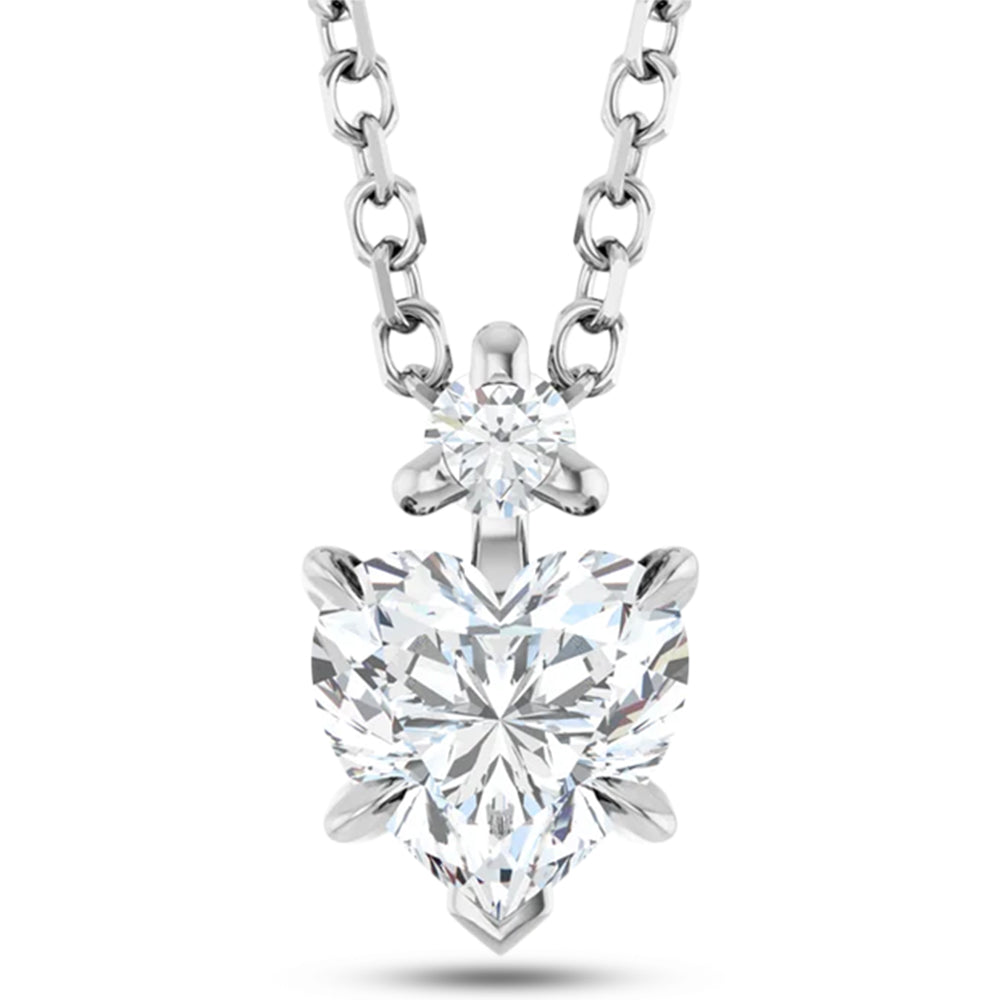 Heart Natural White Sapphire & Natural Diamond Pendant Necklace 14K White Gold (0.58ct)