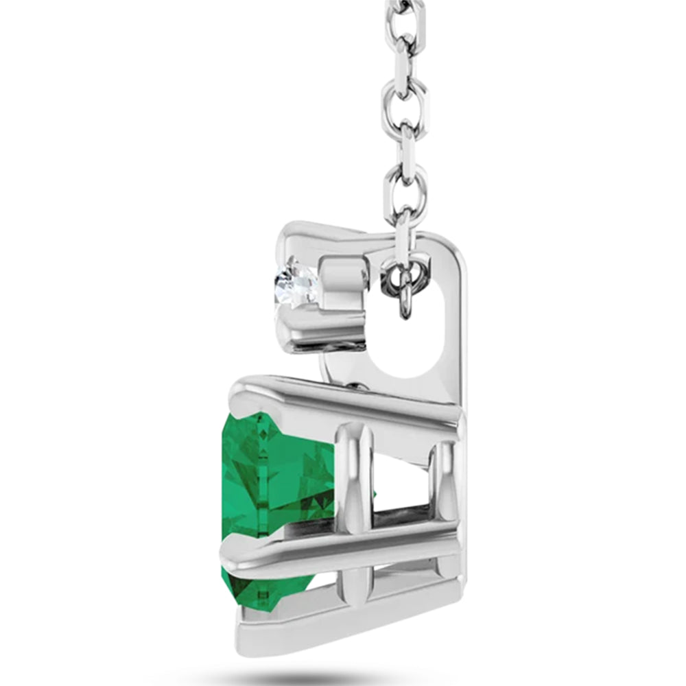 Heart Lab Grown Emerald & Natural Diamond Pendant Necklace 14K White Gold (0.43ct)
