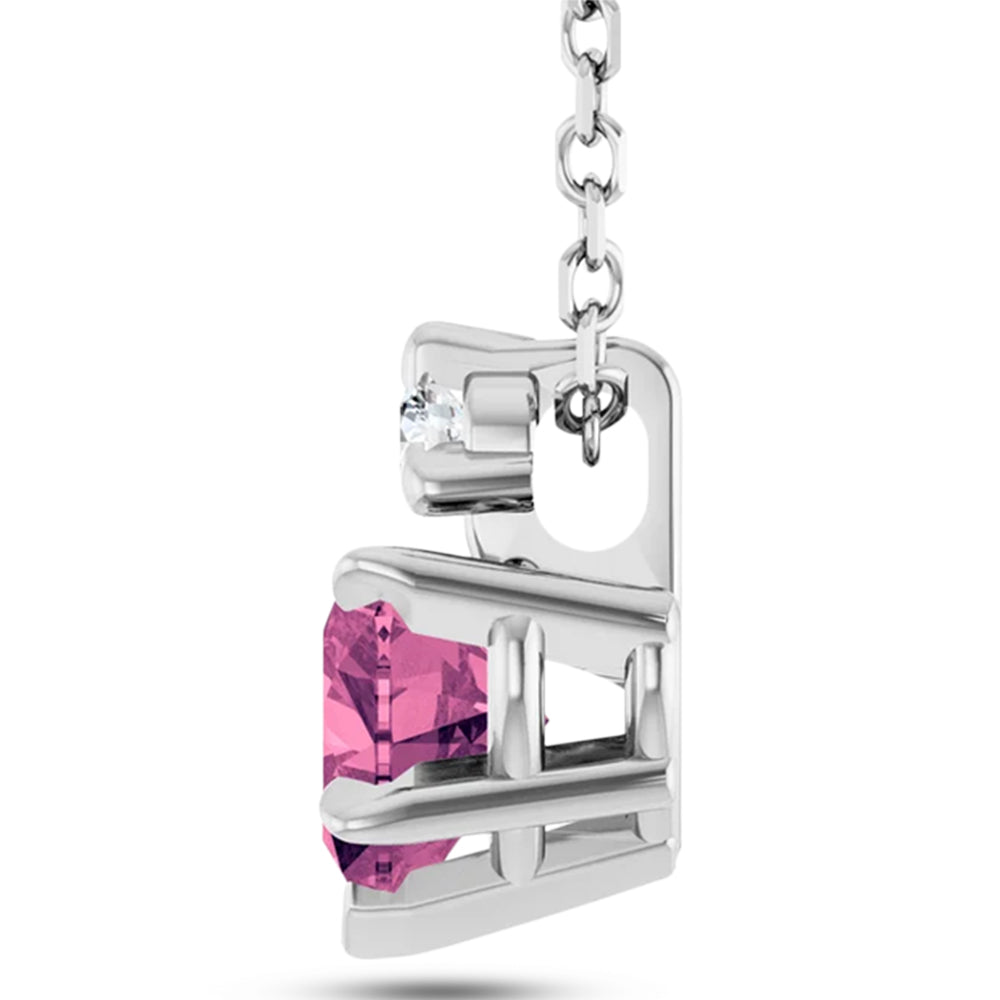 Heart Natural Pink Tourmaline & Natural Diamond Pendant Necklace 14K White Gold (0.49ct)