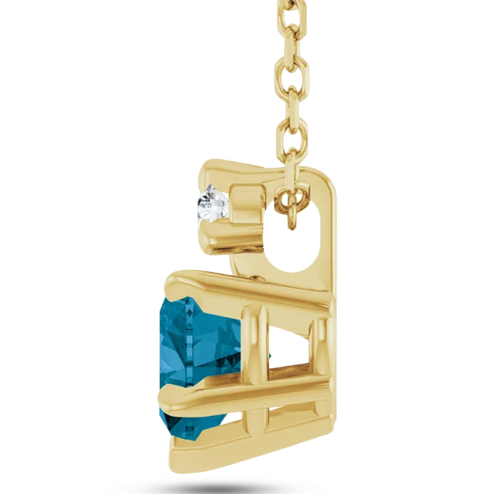 Heart Natural London Blue Topaz & Natural Diamond Pendant Necklace 14K Yellow Gold (0.60ct)