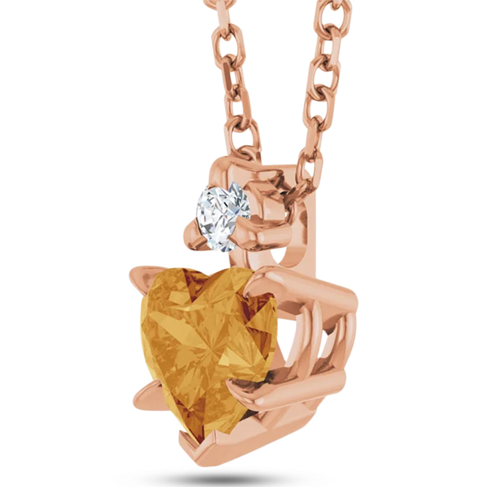 Heart Natural Citrine & Natural Diamond Pendant Necklace 14K Rose Gold (0.45ct)