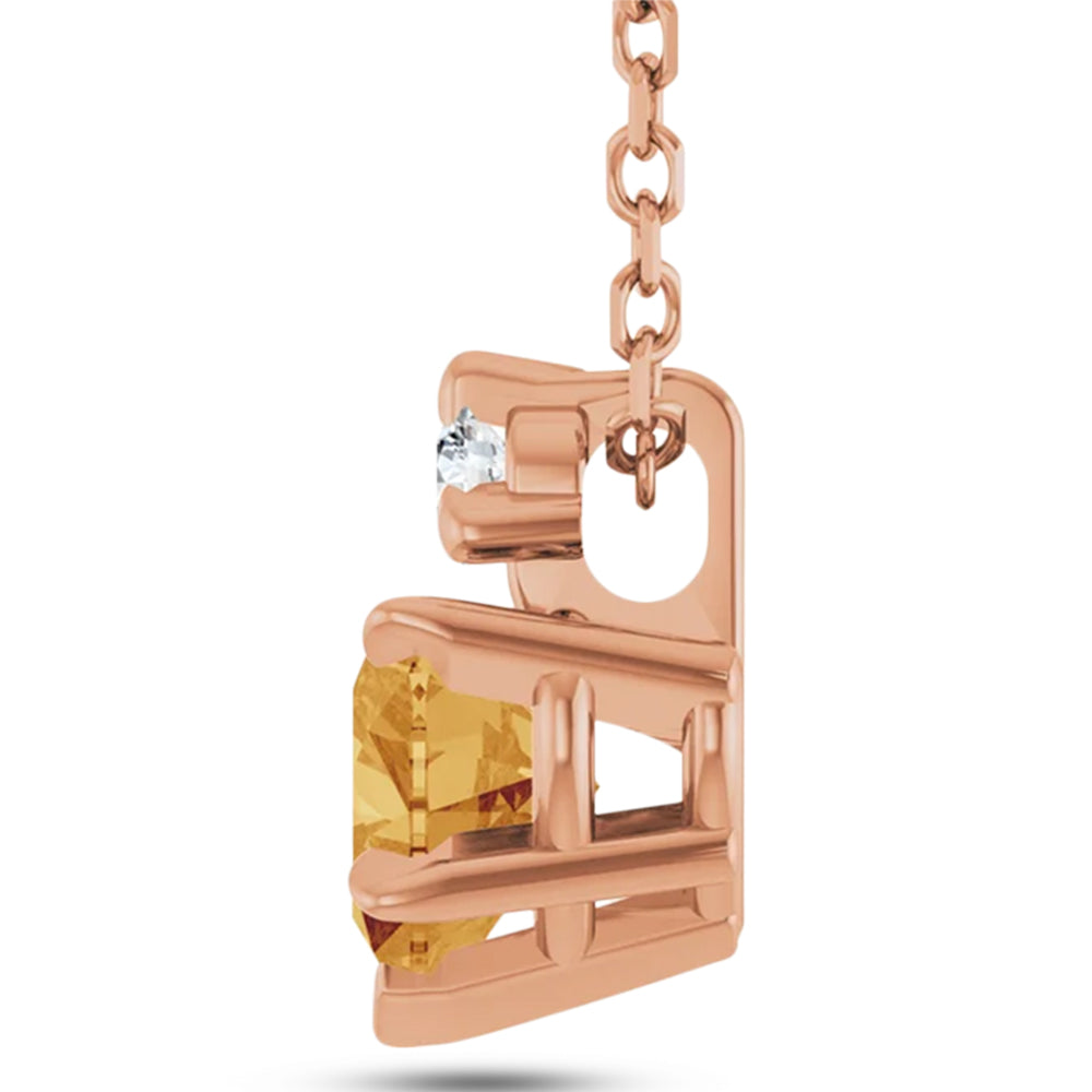 Heart Natural Citrine & Natural Diamond Pendant Necklace 14K Rose Gold (0.45ct)