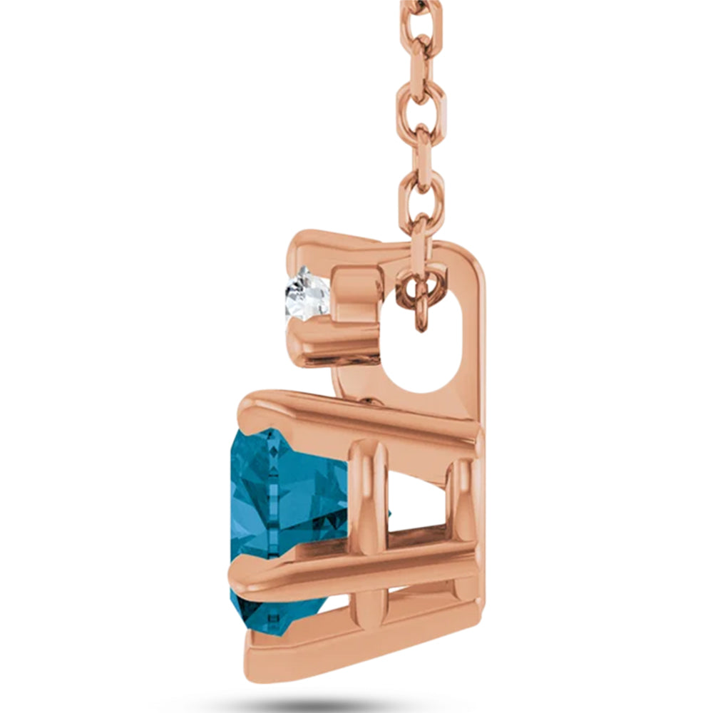 Heart Natural London Blue Topaz & Natural Diamond Pendant Necklace 14K Rose Gold (0.60ct)